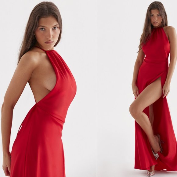 HOUSE OF CB 'Zanab' Red Rose Thigh Slit Maxi Dress NWOT - Picture 3 of 6